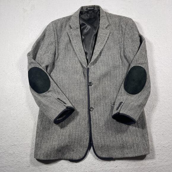 Harris Tweed Blazer Mens 42L Herringbone Elbow Patch‎ Wool Jacket Academia - Picture 1 of 9